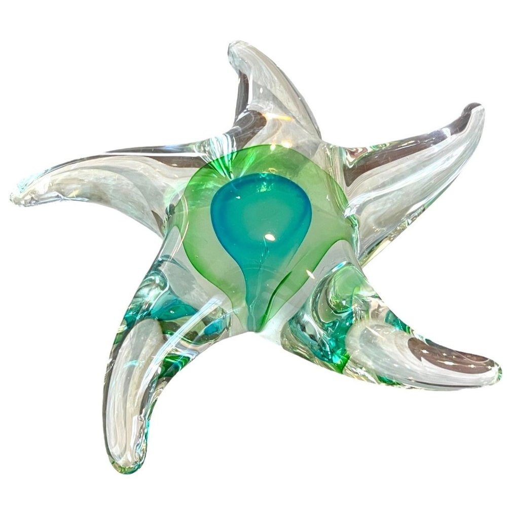 Green Blue Murano? Art Glass SOMMERSO STARFISH Paperweight/ Nautical Ocean Decor